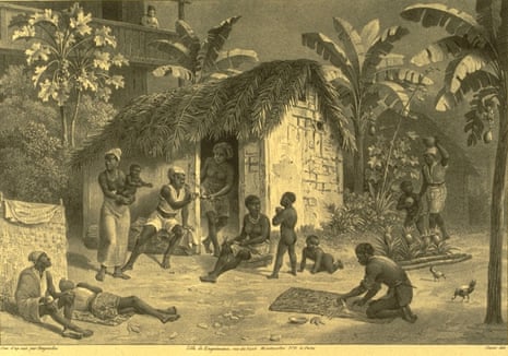 Housing as depicted by Rugendas, a German painter who traveled throughout Brazil during 1822-1825 and painted peoples and customs.