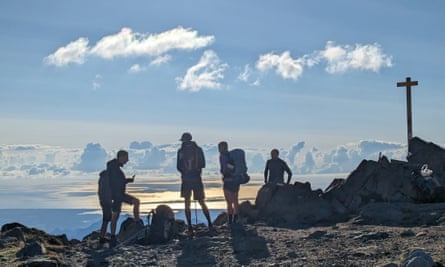 Walkers gathering for the final descent.