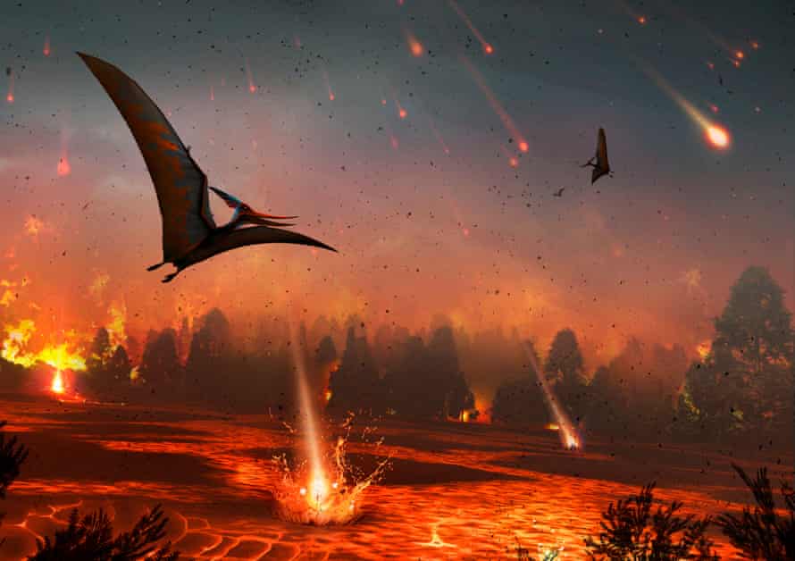 65 million years ago the impact of an asteroid with the Earth wiped out the dinosaurs, pterosaurs and many other species.