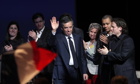 François Fillon arrives to deliver his speech in Aubervilliers.