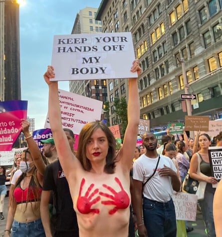 Protesters at a Roe v Wade demonstration, New York, USA 