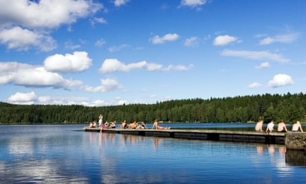 Sunbathing at Sognsvann lake, to the north of Oslo.