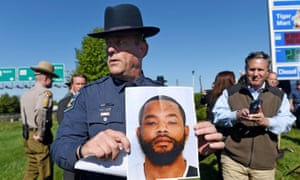 Harford County sheriff Jeffrey Gahler shows a picture of suspect Radee Labeeb Prince, 37, after a news conference near the scene of a workplace shooting Wednesday.