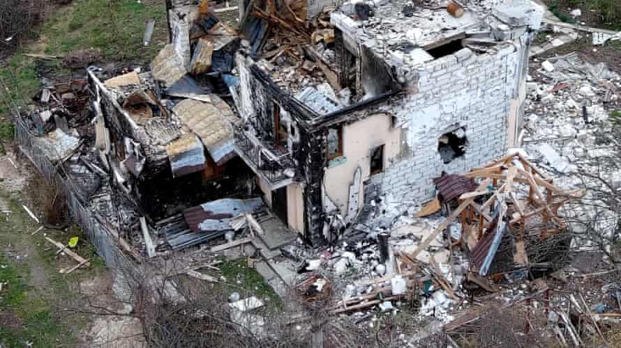 A bombed-out house in Moshchun, on the outskirts of the capital, Kyiv. The village experienced some of the fiercest battles since the invasion began in February.