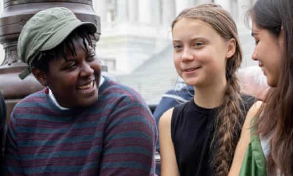 Greta Thunberg with Vic Barrett left, during a press conference outside the US capitol.