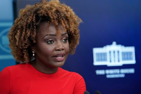 Karine Jean-Pierre addresses reporters on Thursday at the White House.