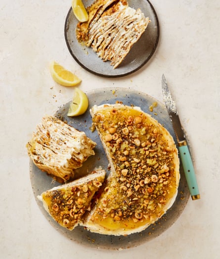 Yotam Ottolenghi’s lemon poppyseed and hazelnut pancake cake.