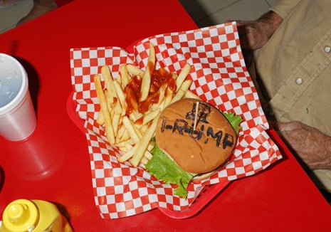 a burger has 'Trump' branded on the bun