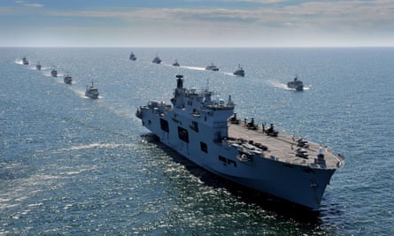 HMS Ocean as she leads ships of the Baltops fleet.