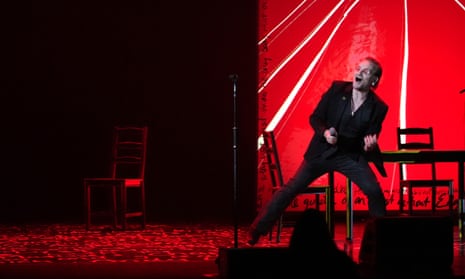 Bono onstage at New York’s Beacon Theatre for the opening night of his Stories of Surrender tour, promoting his memoir Surrender.