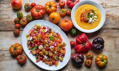 Left, crisp gnocchi with tomatoes, and right, tomato and carrot soup.