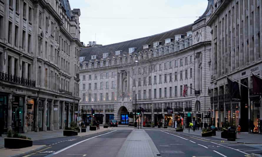 A near-deserted Regent Street is pictured in London on Boxing Day as Londoners continue to live under tougher Tier 4 lockdown restrictions. - Fears over new strains and surging coronavirus infections across Europe have severely dampened the mood over the holiday season.