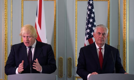 Foreign Secretary Bor Johnson and US Secretary of State Rex Tillerson take part in a joint news conference in London