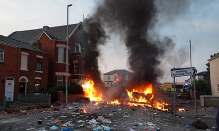 Burning vehicles during unrest on Tuesday evening.