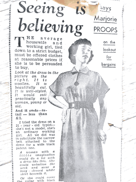 Robinson providing an illustration for a Daily Herald article by Marjorie Proops during her time there as a typist.