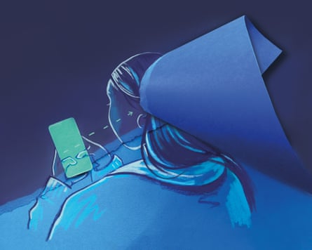illustration of a woman holding a mobile phone pre-facelift