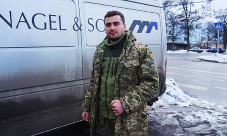 Oleh Bendyk in front of his van in Kramatorsk