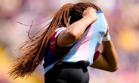 Barcelona's Salma Paralluelo reacts after failing to score during the women's Champions League semi-final first leg against Chelsea.