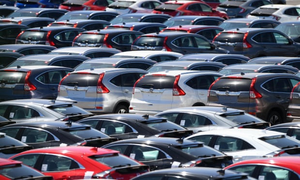 Hundreds of Honda cars and SUVs await export at Southampton docks.