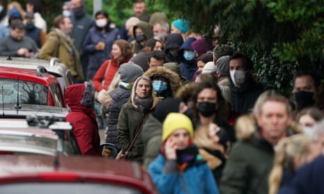 People queuing for booster jabs in Sevenoaks, Kent, 13 December 2021.