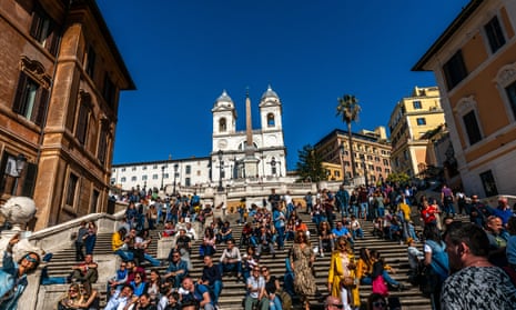 Visitors sit on the Spanish Steps, Rome