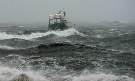 Trawler on stormy seas