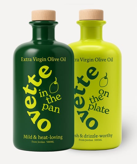 Two bottles of olive oil.