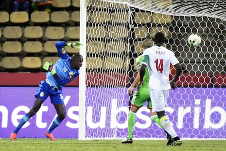 Senegal’s goalkeeper Khadim N’Diaye concedes the second goal.