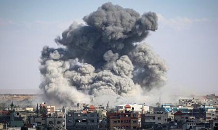 Smoke billows after Israeli bombardment in Rafah.