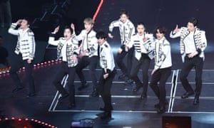 EXO on stage during their The ElyXiOn tour in Taipei.