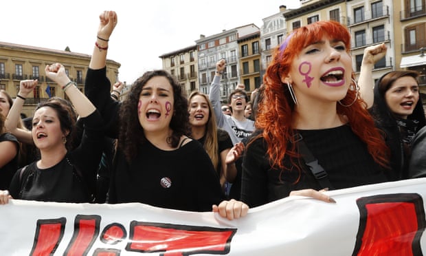 A rally in Pamplona after the acquittal of five men on rape charges