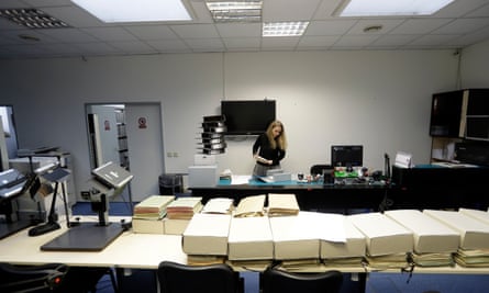 Marcela Strouhalova, a librarian, manages Communist-era secret police files on Ivana Trump at the Security Service Archive in Prague, Czech Republic.