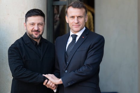 Photo by Jeanne Accorsini/SIPA/Shutterstock (16233412v) Emmanuel Macron, French president welcomes Volodymyr Zelensky, President of the Republic of Ukraine before a meeting of the Coalition of the Willing. Tuesday, January 6, 2026. Elysee Palace, Paris, France. Paris: Emmanuel Macron welcomes Volodymyr Zelensky at Elysee Palace, France - 06 Jan 2026