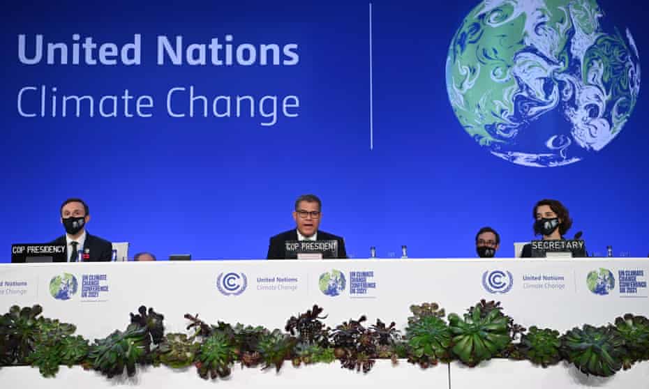 Cop26 president Alok Sharma, centre, speaks during the UN climate conference.