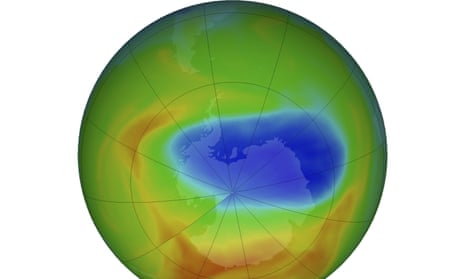 The hole in the ozone layer over Antarctica which prompted the ban on CFCs.