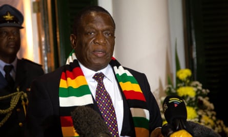 Zimbabwe’s president, Emmerson Mnangagwa, holds a press conference in Harare in 2019