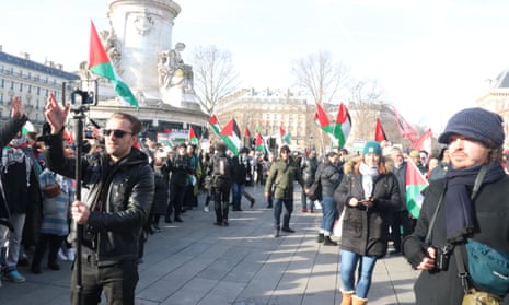 People join a pro-Palestinian march from Republic Square Paris towards European Council in Brussels in Paris, France.