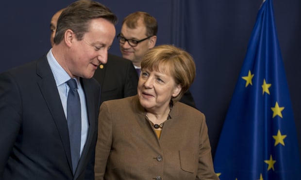 David Cameron with Angela Merkel at the EU summit in Brussels.