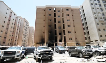 The exterior of the residential building after a fire broke out in Mangaf area.