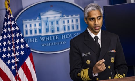 Surgeon General Vice Admiral Vivek Murthy during the daily White House Briefing in Washington on Thursday.