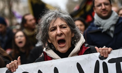 A protester on a demonstration against pension reforms last year in France.
