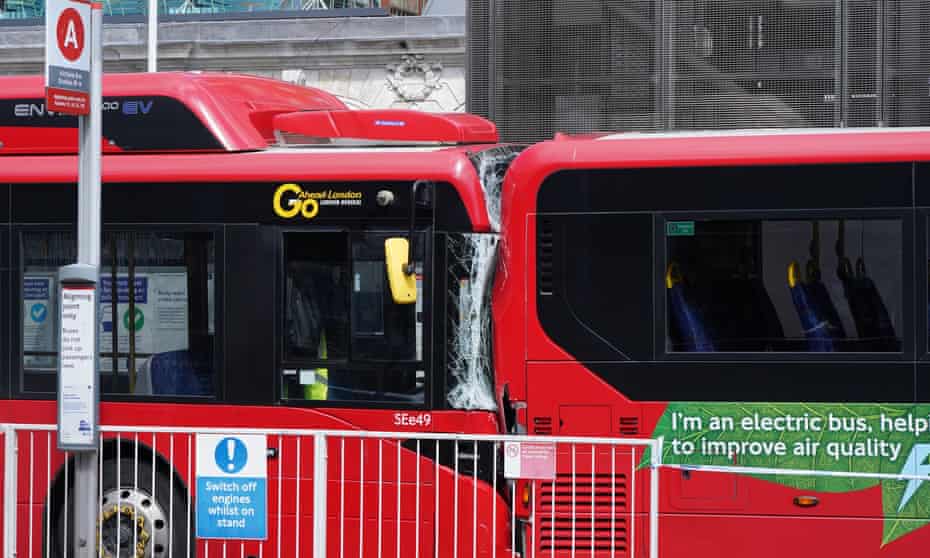 The scene of the crash at Victoria bus station, central London, on Tuesday.