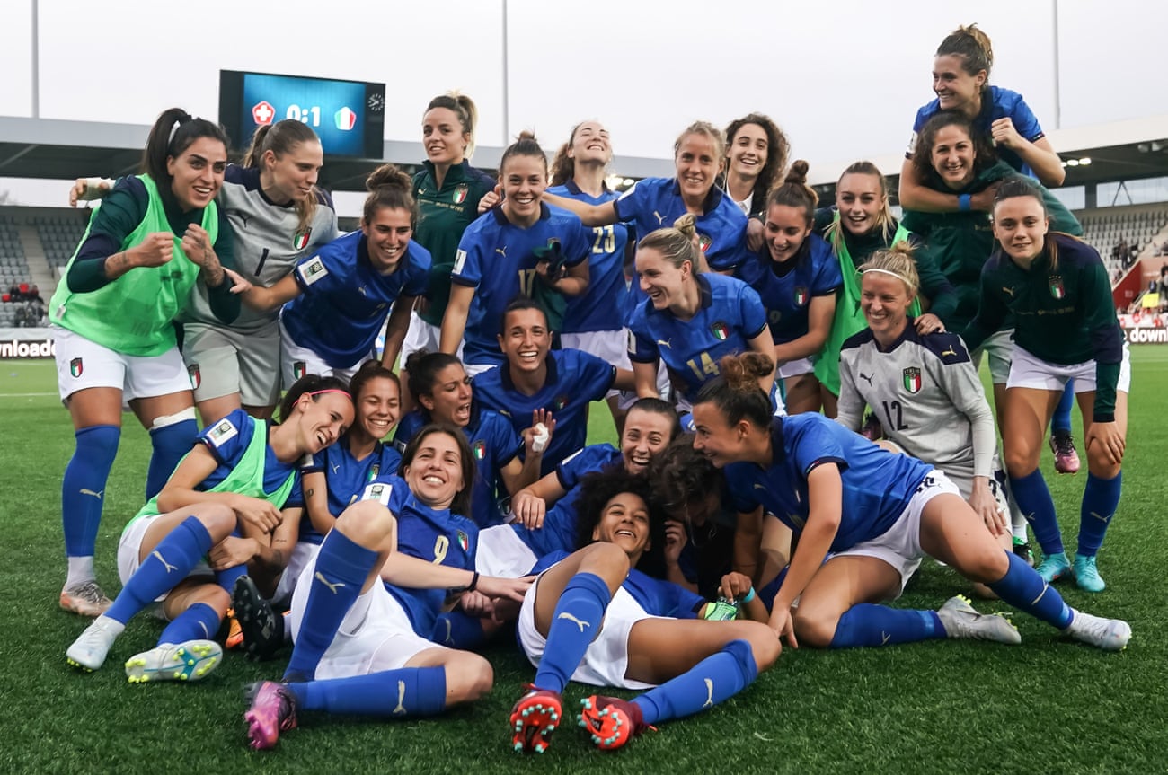 Italy celebrate victory over Switzerland in April’s World Cup qualifier.