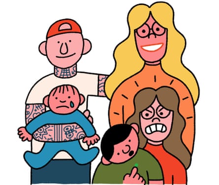 Illustration of a five-member family