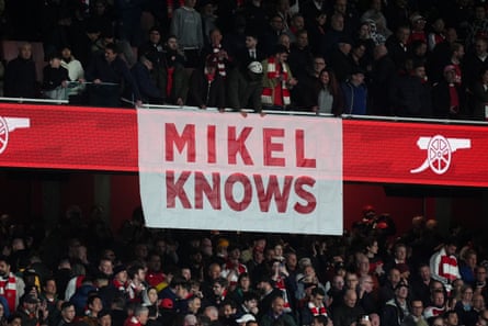 A banner is unveiled by Arsenal fans during Monday’s 1-0 win over Burnley.