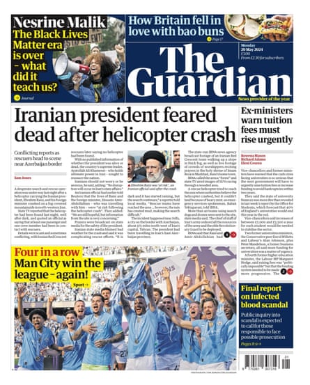 Front page of the Guardian 20 May 2024