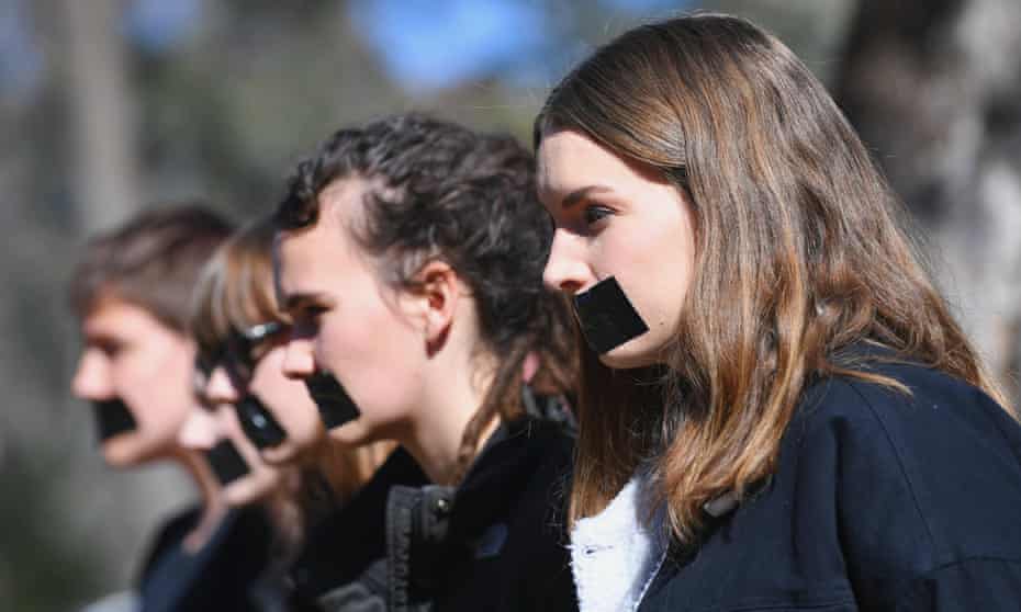 Students protest after release of the national student survey on sexual assault and sexual harassment in Canberra, Australia, 1 August 2017