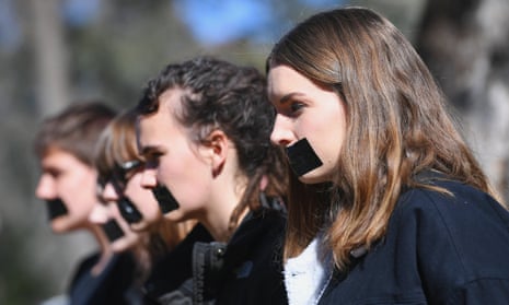 Students protest after release of the national student survey on sexual assault and sexual harassment in Canberra, Australia, 1 August 2017