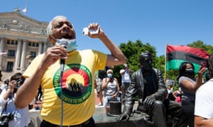 US senate candidate and march organiser Larry Hamm of the Peoples Organization for Progress appears during a Justice for George Floyd protest and rally in Newark, New Jersey