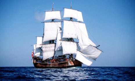 A full-scale replica of Captain Cook’s ship the Endeavour. Marine archaeologists believe they have found the wreckage of the ship near Newport, Rhode Island, US.